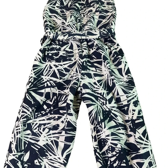 Ann Taylor Loft Navy White Tropical Print Jumpsuit Linen Strapless Size 2 Womens - Picture 10 of 13
